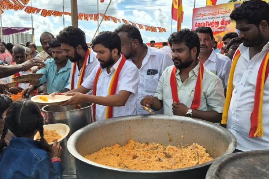 ஏழை எளிய மக்களுக்கு அன்னதானம் இட்ட தவெகவினர்.. எதற்கு தெரியுமா?