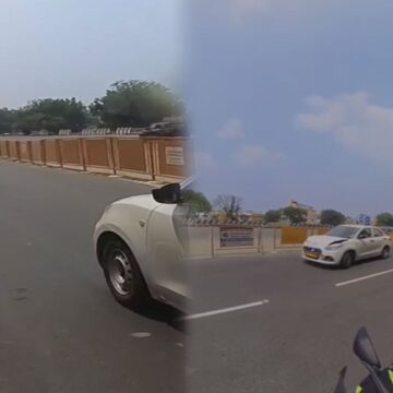 திடீரென வழிமறித்த போலீஸ்- பிரேக் போட்டத்தால் கார் மோதி விபத்து