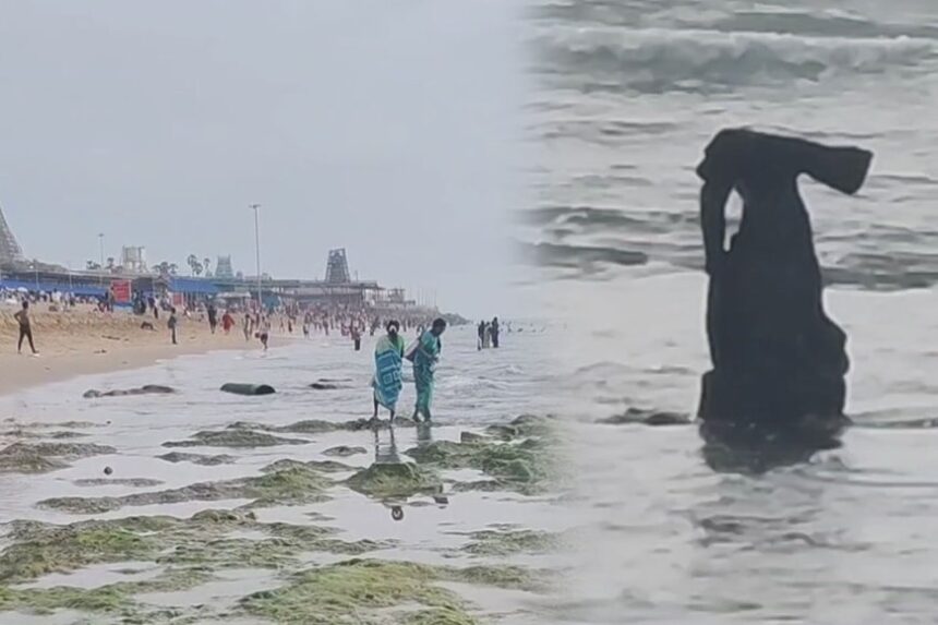 திருச்செந்தூரில் கடல் உள்வாங்கியதால் வெளியே தெரிந்த உருவம்- பரவசமடைந்த பக்தர்கள்..!  