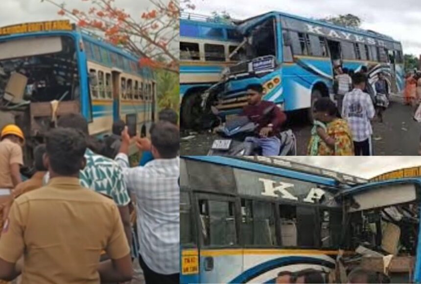 தென்காசியில் தனியார் பேருந்துகள் மோதி விபத்து : 8 பேர் பலி 40 பேர் காயம்