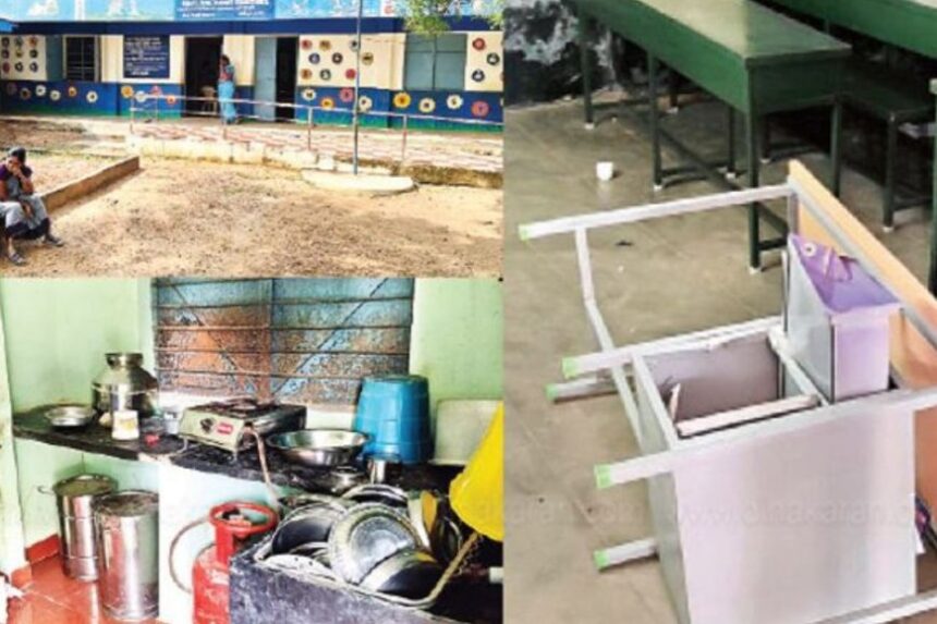 அரசுபள்ளிக்குள் இரவில் புகுந்து குடிமகன்கள் அலப்பறை: சத்துணவு முட்டையை சைட் டிஷ் ஆக்கி அட்டகாசம் அரசுபள்ளிக்குள் இரவில் புகுந்து குடிமகன்கள் அலப்பறை: சத்துணவு முட்டையை சைட் டிஷ் ஆக்கி அட்டகாசம்