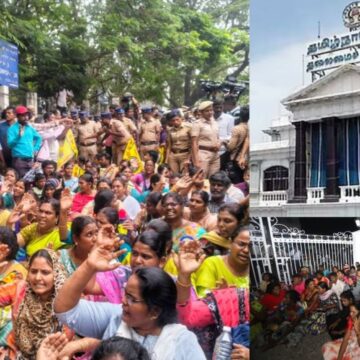 ஆசிரியர்கள், தூய்மை பணியாளர்கள் போராட்டம் : தலைமை செயலகத்தில் அமைச்சர்கள் அவரச ஆலோசனை 