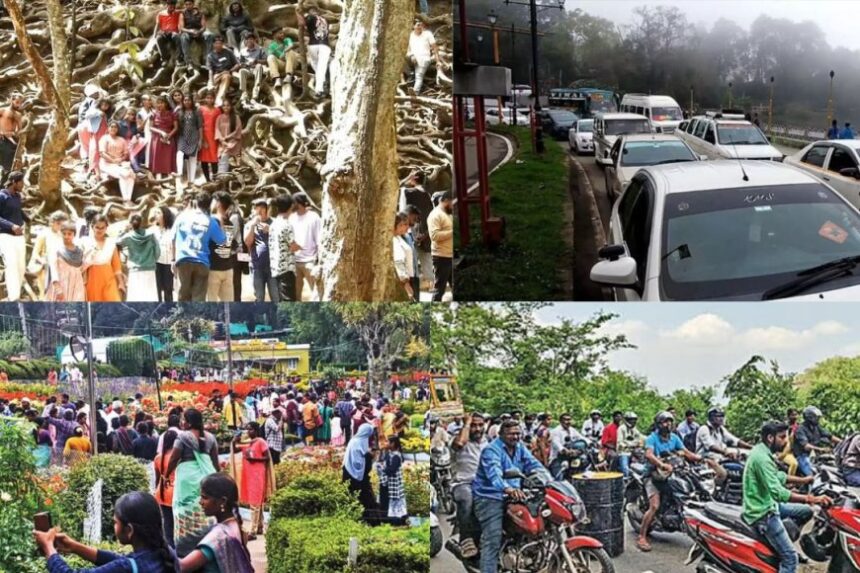 தொடர் விடுமுறை: சுற்றுலா தலங்களுக்கு படையெடுக்கும் மக்களால் போக்குவரத்து நெரிசல் 