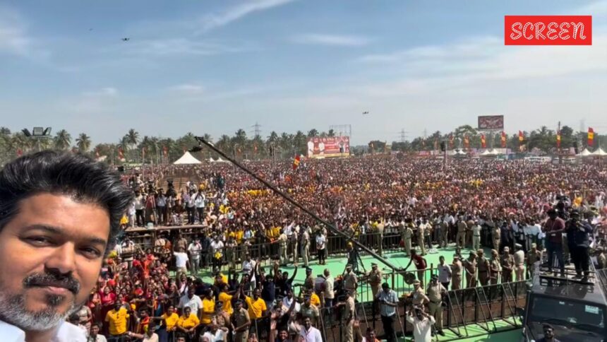 Vijay shares video from first-ever public rally after Karur stampede; asks a cadre to climb down from the pole
