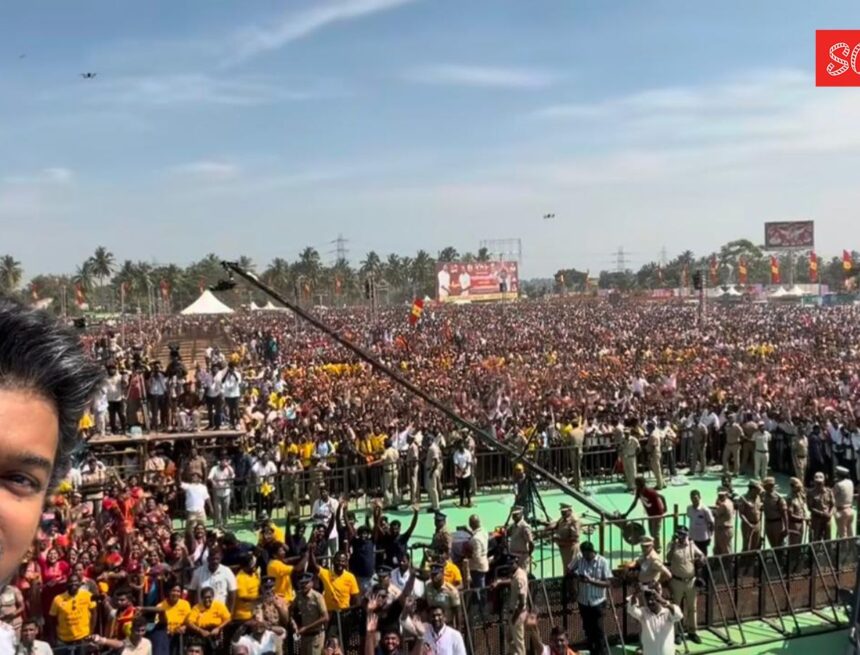 Vijay shares video from first-ever public rally after Karur stampede; asks a cadre to climb down from the pole