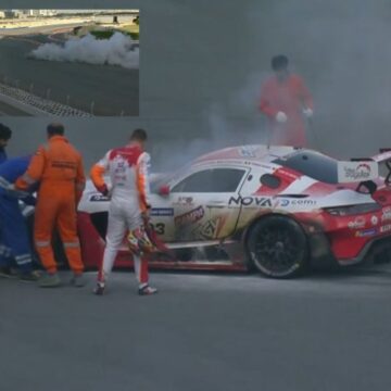 துபாய் கார் ரேஸ் விபத்து: அஜித்குமார் அணி கார் தீப்பற்றியதால் பதற்றம்