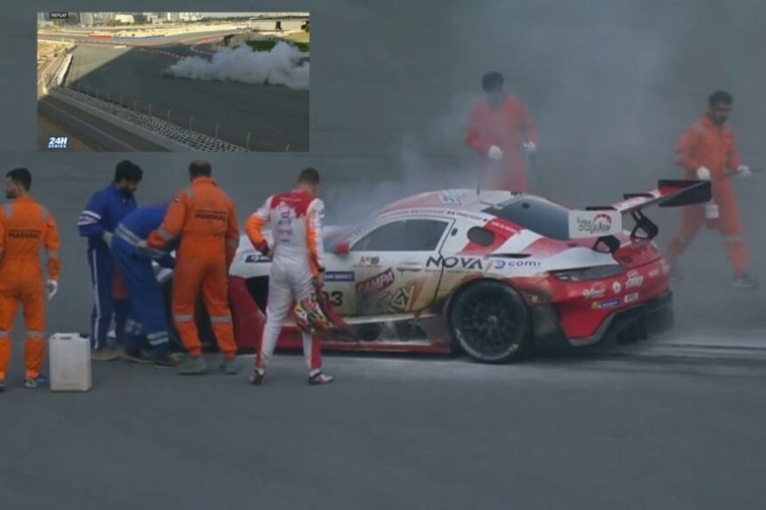 துபாய் கார் ரேஸ் விபத்து: அஜித்குமார் அணி கார் தீப்பற்றியதால் பதற்றம்