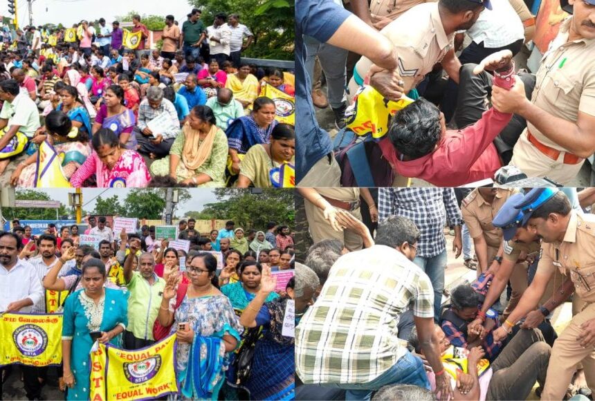 புத்தாண்டில் போராடிய இடை நிலை ஆசிரியர்கள் : வலுக்கட்டாயமாக கைது செய்த போலீஸ்