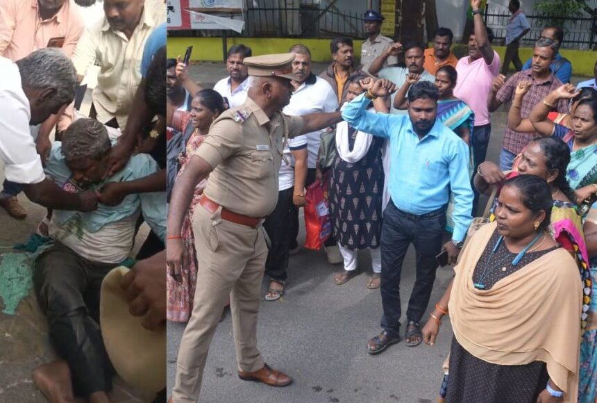 போராட்டத்தில் ஈடுபட்டு கைது செய்யப்பட்ட ஆசிரியர் விஷம் குடித்து தற்கொலை முயற்சி: மருத்துவமனையில் அனுமதி