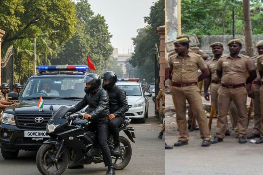 ஆளுநர் காரை பைக்கில் பின் தொடர்ந்த இளைஞர்களால் பரபரப்பு:போலீசார் தீவிர விசாரணை 