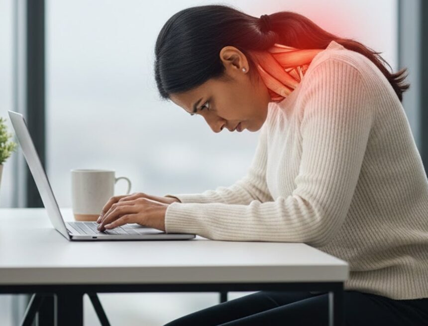 ‘Your head can weigh up to 60 pounds’: Doctor explains how screen height causes neck pain, headaches, and upper back tightness