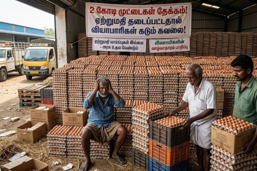 இஸ்ரேல்-ஈரான் போர் எதிரொலி, நாமக்கலில் 2 கோடி முட்டைகள் தேக்கம் : வியாபாரிகள் குமுறல் இஸ்ரேல்-ஈரான் போர் எதிரொலி, நாமக்கலில் 2 கோடி முட்டைகள் தேக்கம் : வியாபாரிகள் குமுறல்