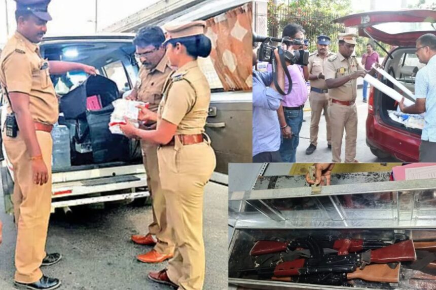 சென்னையில் பரபரப்பு: தேர்தல் பறக்கும் படை சோதனையில் சிக்கிய ஏ.கே.47 துப்பாக்கிகள்