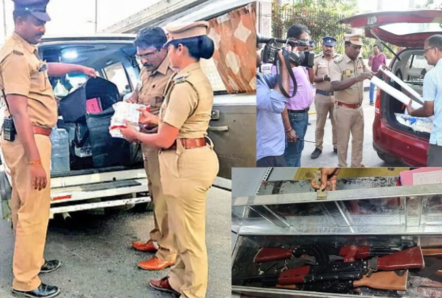 சென்னையில் பரபரப்பு: தேர்தல் பறக்கும் படை சோதனையில் சிக்கிய ஏ.கே.47 துப்பாக்கிகள்