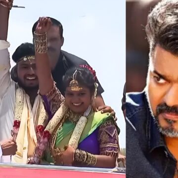 Vijay pauses campaign to invite newlyweds into his van, blesses them