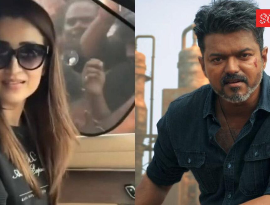 Trisha blushes as fans ask about Vijay at Karuppu screening. Watch video