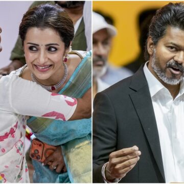 Trisha hugs Vijay’s mother as he takes oath as Tamil Nadu CM; Sangeetha and kids skip ceremony