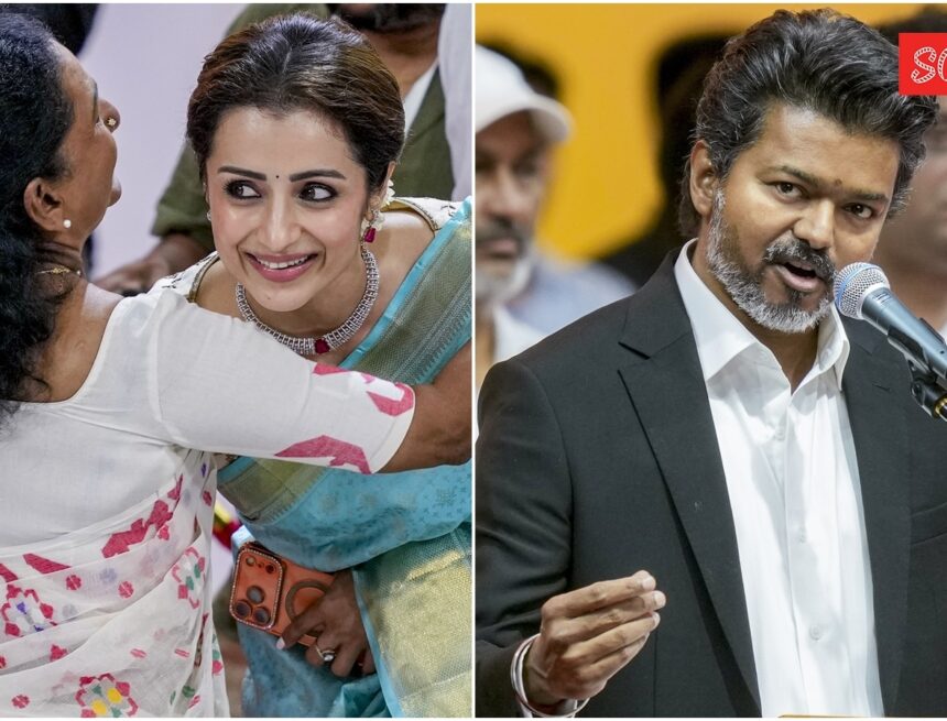 Trisha hugs Vijay’s mother as he takes oath as Tamil Nadu CM; Sangeetha and kids skip ceremony Trisha hugs Vijay’s mother as he takes oath as Tamil Nadu CM; Sangeetha and kids skip ceremony