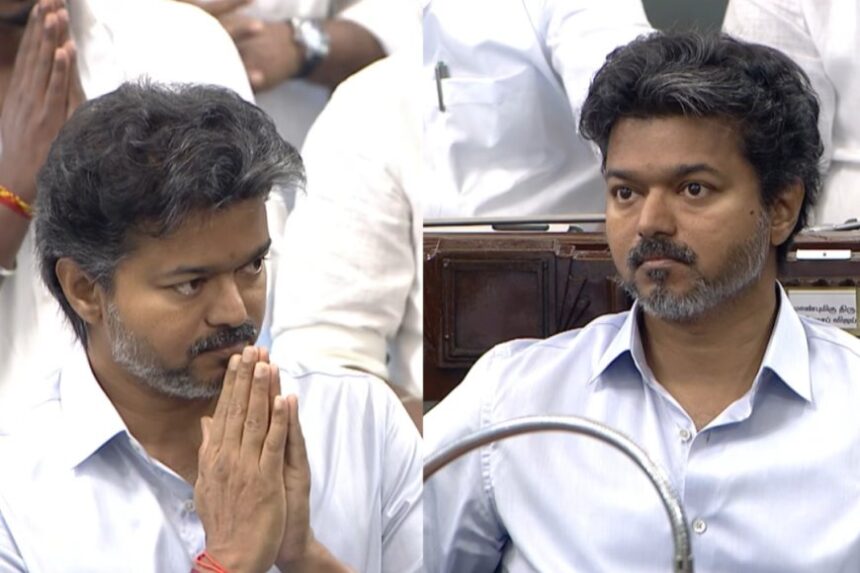 பட்ஜெட்டுக்கு புது லுக்கில் வந்த விஜய். பட்ஜெட்டுக்கு புது லுக்கில் வந்த விஜய்.. சில்வர் புளூ சட்டையின் ரகசியம் என்ன?