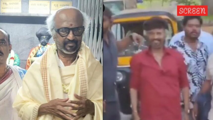 Rajinikanth arrives for Dharman shoot in Mysuru in an autorickshaw, greets fans. Watch