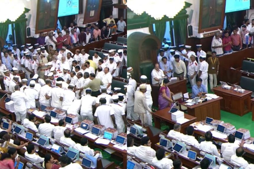 TN Assembly: நீக்க மறுத்த சபாநாயகர்.. தூக்கிச் சென்ற காவலர்கள்!