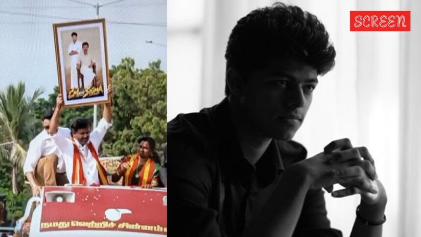 CM Vijay raises son Jason Sanjay’s photo above his head at roadshow, supports Sigma. Watch